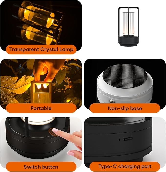 Rechargeable Cordless Small Metal Table Lamp, Stepless Dimming, 3-Color | Set of 2, 2600mAh Battery, Portable LED Desk Light, Cute, Suitable for Indoor/Outdoor/Restaurant/Bedroom/Bar/Coffee/Camping - Image 6