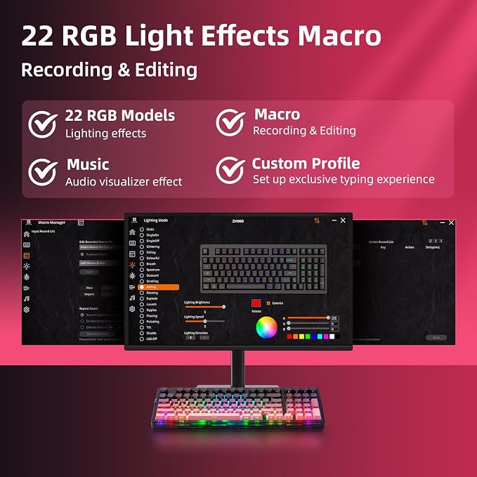 ZORNHER ZH980 Mechanical Keyboard Wireless,95% Pink Creamy Keyboard with Number Pad,Gaming Keyboard with Number Pad,Lighted Up PBT Keycaps,Loud Keyboard Clicky Blue Switches,Full Size - Image 7