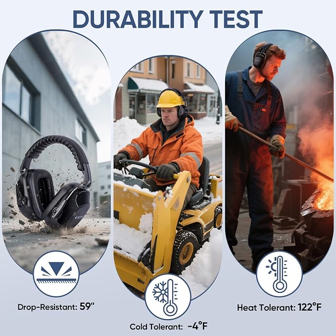 TICONN Noise Cancelling Ear Muffs for Adults, SNR 33dB Hearing Protection, Adjustable Safety Earmuffs for Construction - Image 8