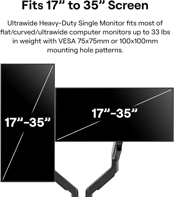 Pixio PS2D Ultrawide Heavy-Duty Premium Dual Monitor Arm Stand Desk Mount - Fits up to 35 inches Two Monitors, Weights up to 33 lbs Each, Height Adjustable, Compatible with VESA 75x75mm 100x100mm - Image 2
