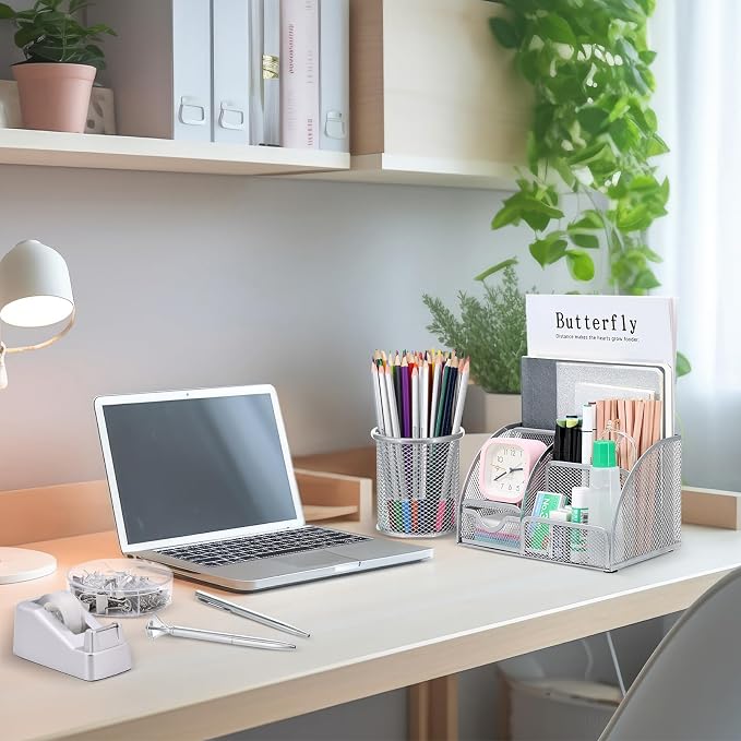 13-in-1 Office Desk Organizer Set for Back to School Supplies Accessories | Organizer Set with Stapler and Tape Dispenser, Pen Holder, Scissors, Ruler, Hole Punch, 2 Pens & More Desk Supplies - Image 7