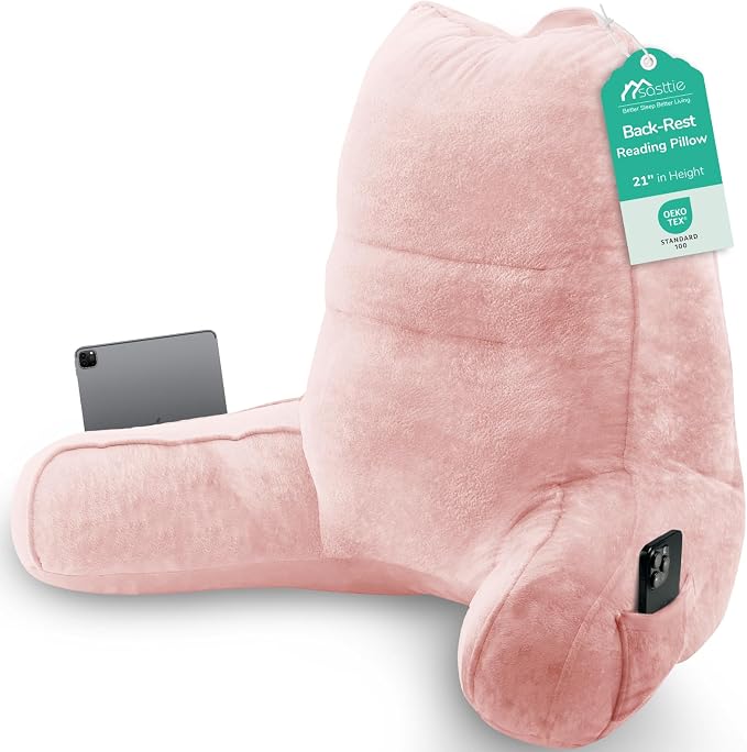 Sasttie Reading Pillow for Bed, Back Pillow for Sitting Up, Peach Pink | 21" Backrest Support Cushion for Couch, Sofa, and Floor, Dorm Essentials, OEKO-TEX, Adjustable Down Alternative Fill by SASTTIE