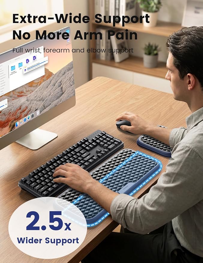 Vaydeer Extra Large Wrist Rest Set for Keyboard and Mouse, Computer Ergonomic Wrist Support, Armrest Elbow Pad Mouse Rest, Typing Pain Relief Soft Memory Foam Desk Cushion for Office Work Gaming - Image 2