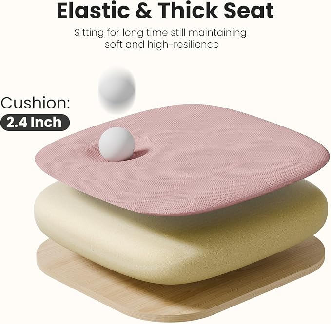 DUMOS Ergonomic Office Chair, Executive Desk Chair with Lumbar Support | Mid Back, Breathable Backrest, Fixed Armrest, Height Adjustable, 360° Swivel, Computer Gaming, Meeting, Pink - Image 6