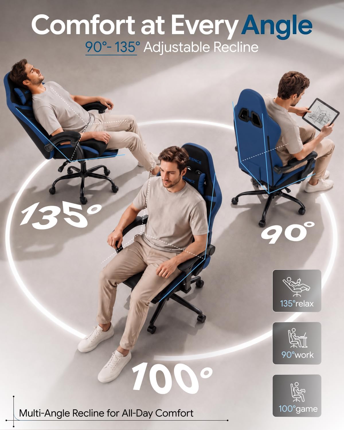 Ergonomic Gaming Chair with Footrest for Adults, Leather Mesh - Image 7