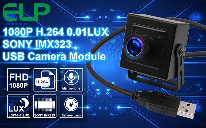 ELP Sony IMX323 Sensor Wide Angle Low Light Mini USB Camera Module with Metal Case HD 1080P 170degree Fisheye Webcam for Computer H.264 UVC USB2.0 Home Surveillance PC Camera for Laptop - Image 9