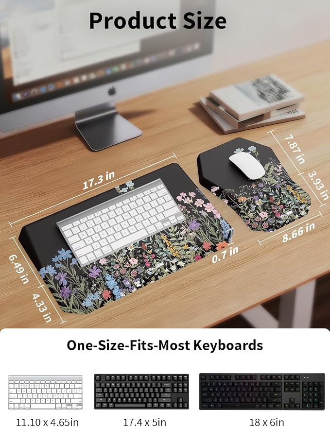3-in-1 Ergonomic Keyboard Stand with Wrist Rest & Mouse Pad Set, Flower | Comfy Keyboard Riser Holder Soft Mousepad with Massage Design, Memory Foam and Non-Slip PU Base for Pain Relief - Image 4