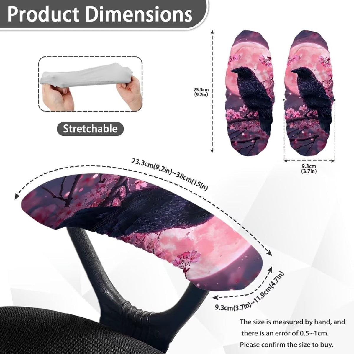 Raven Moon Floral Printed Office Chair Armrest Slipcovers Covers 2Pcs/Set Anti-Slip Stretchy Computer Chair Arm Rest Cover Universal Fits Rotating Desk Gaming Chairs - Image 3