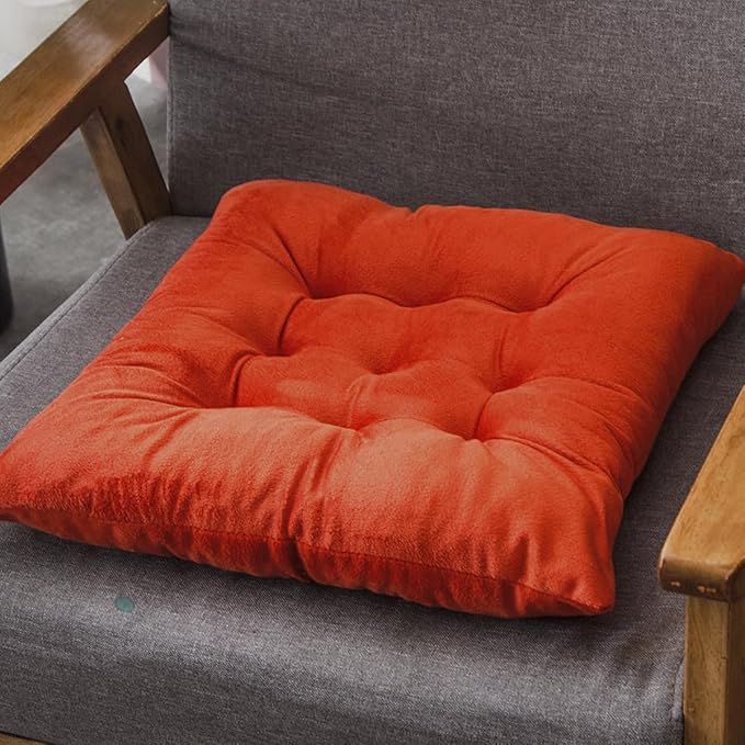 2 Pack Square Seat Cushion Chair Pads for Kitchen Dining Chairs, Soft Comfort Velvet Chair Mat Pillow Cushions with Ties for Office Desk Living Room Tatami 15.5", Orange - Image 6