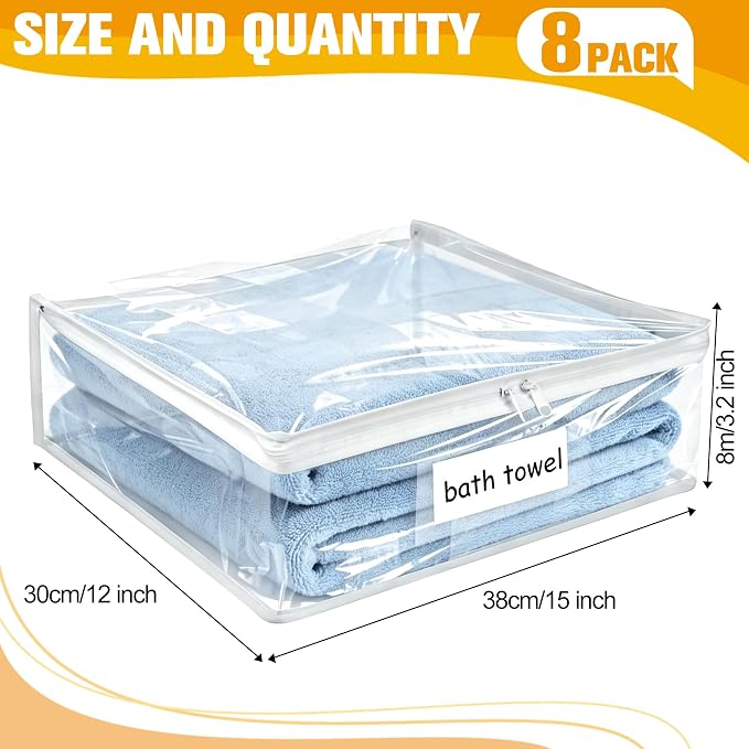 Plastic Storage Bags with Easy-Glide Zipper, Pack of 8, Durable Clear Vinyl Zippered Storage Bags for Clothes Sweaters Comforters Blankets Sheets Bedding (14.2 x 12 x 3.2 Inch, Transparent White) - Image 3
