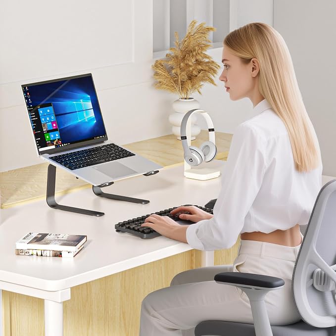 suptek Aluminum Laptop Stand,Ergonomic Detachable Computer Laptop Stand for Desk, Metal Computer Riser, Notebook Riser Heavy Stable PC Holder for 10-16" Laptops Notebook Computer, Black - Image 7