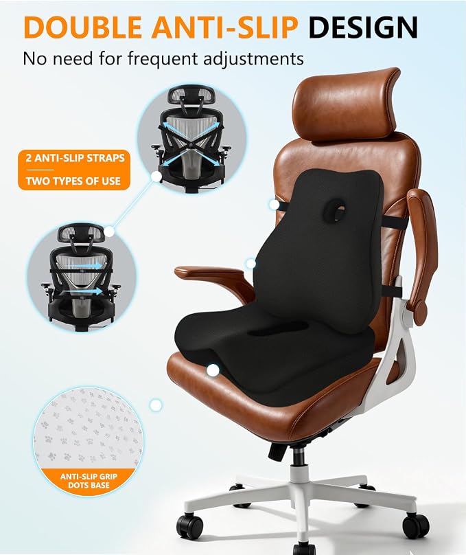 Lumbar Support Pillow & Seat Cushion for Office Chair, Memory Foam Office Chair Cushion for Tailbone Pain Relief and Lower Back Support, Ergonomic Desk Chair Cushion for Gaming,Wheelchair,Home - Image 5