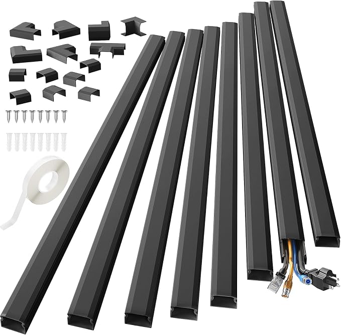 Yecaye TV Cord Hider, 125in Cord Cover, W1.18in H0.6in, Black | Large Cable Hider, Wire Covers for 4 Cords, Cable Raceway Wire Hiders for TV on Wall, Cable Cover Cord Concealer by Yecaye