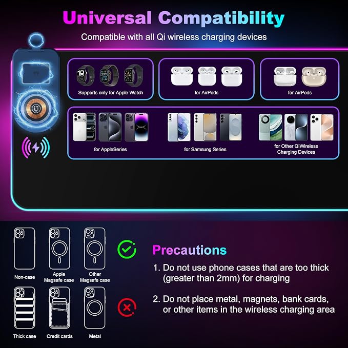 Wireless Charging RGB Gaming Mouse Pad with Foldable Phone Holder, Black | Charging Desk Mat, Large Desk Mat with Waterproof Surface, Ultra-Smooth Surface and Non-Slip Base for Gaming & Office - Image 5