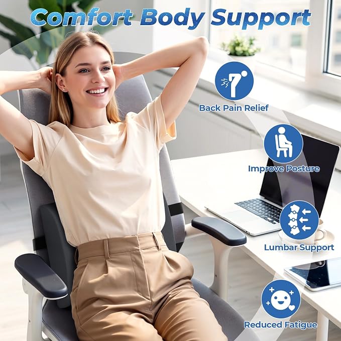 Lumbar Support Pillow, Ergonomic Back Cushion for Office , Grey/X-Large | Memory Foam Back Pillow with Adjustable Strap for Long-Hour Sitting , Gaming Chair, Back Support for Pain Relief - Image 5