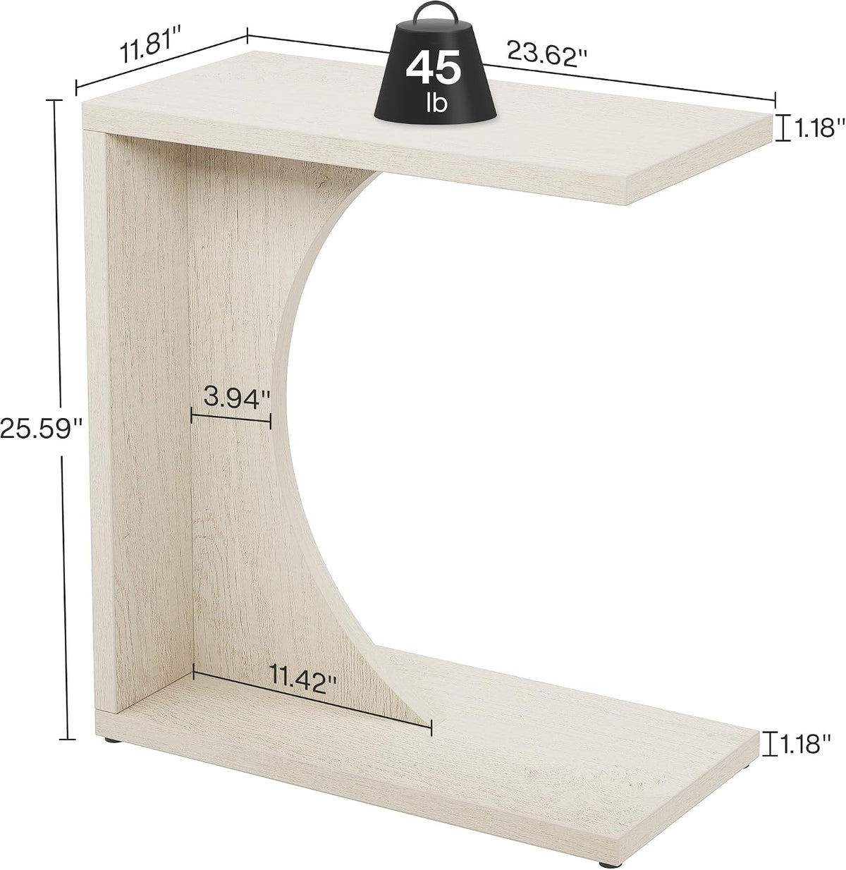 Tribesigns C-Shaped End Table for Couch, Sofa Side Table, C Table for Small Space, Living Room, Bedroom (2, Beige) - Image 2