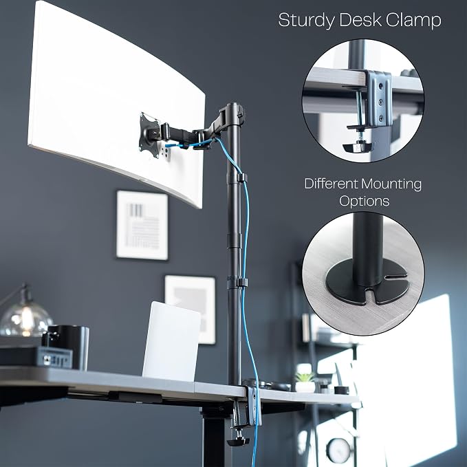 VIVO Single Monitor Desk Mount, Extra Tall Fully Adjustable Stand for 1 LCD Screen up to 32 inches, Ultra Wide Screens up to 38 inches, 22 lbs Capacity, STAND-V001T - Image 5