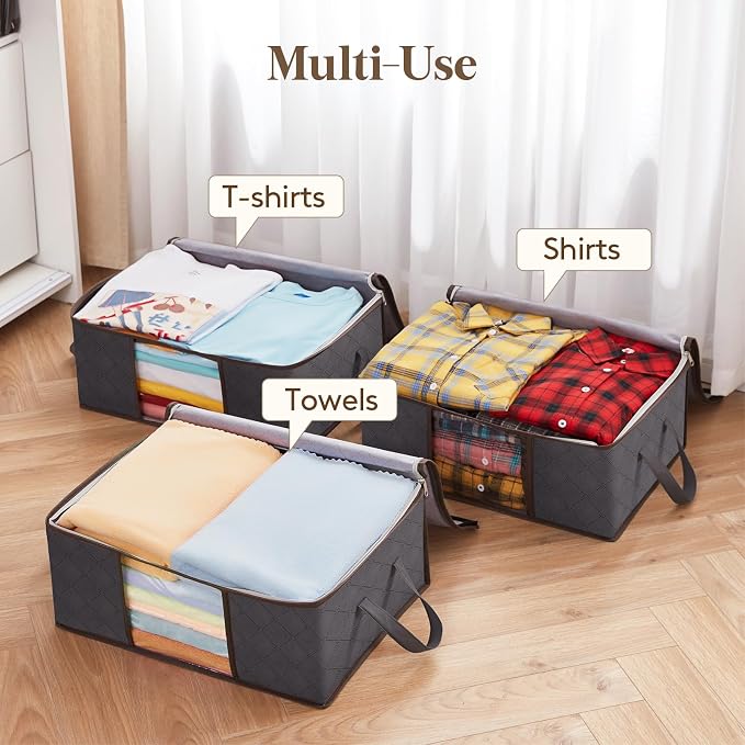 Lifewit 6 Pack Clothes Storage Bag, Foldable Storage Bin Closet Organizer with Reinforced Handle, Sturdy Fabric Blanket Storage with Clear Window, Storage Containers for Clothing, Bedding, Gray - Image 7