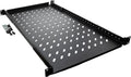 NavePoint Vented 4-Post Shelf, Adjustable, Black, 750 mm Depth, 1U, 242 lbs, Cold Rolled Steel by NavePoint
