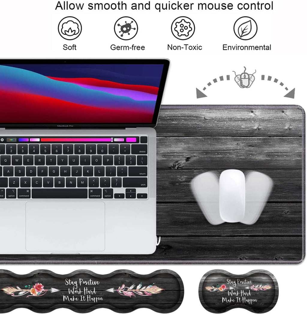 Ergonomic Keyboard Wrist Rest & Mouse Pad Wrist Rest Set, Stay Positive Work Hard and Make It Happen Pattern Inspirational Quote Large XXL Gaming Desk Mat, Memory Foam, Easy Typing Pain Relief - Image 3