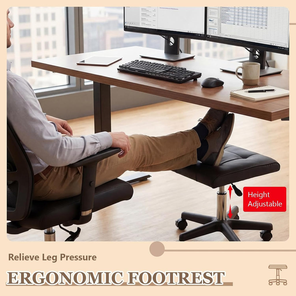 Wesiti Under Desk Foot Rest with Wheels, Adjustable Rolling Foot Stool Ottoman with Lockable Casters, PU Padded Leg Support for Office, Home, Pedicure & Workstation - Image 3