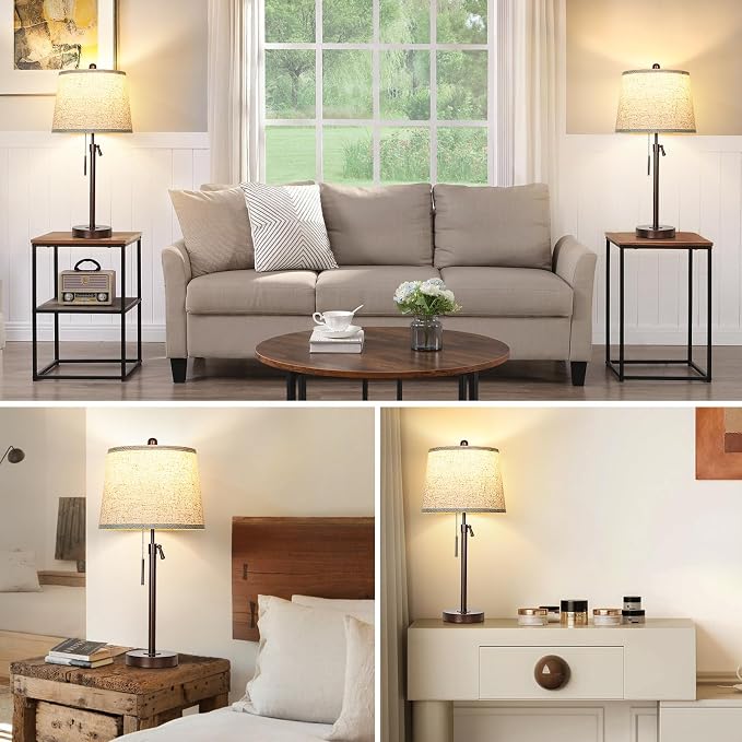 Table Lamps Set of 2, 22" to 30"Adjustable Height Bedside Lamps for Living Room 3 Color Temperatures Tall Nightstand Lamps Modern Brown Table Lamp for Bedroom Office End Table (Bulbs Included) - Image 8