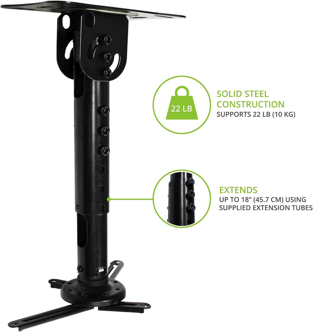 Kanto P301 Universal Projector Mount for Sloped Ceilings - 15" - 18" Extension - Black - Image 4
