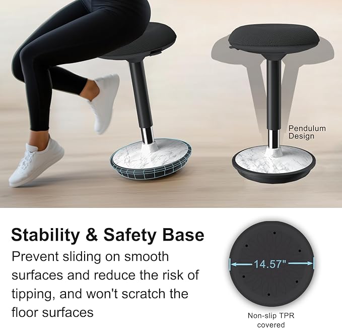 Adult Wobble Stool - Anti-Fatigue Standing Desk Stool with 360° Rocking Non-Slip Curved Base, Height Adjustable 22-32 Inch Standing Chair for Home & Office,Faux Marble - Image 5