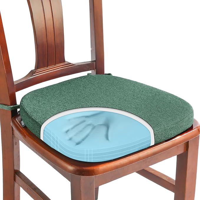 SINOSSO 1 Pack Memory Foam Chair Cushions for Dining Chair, Friendly Woven Fabric 16" U-Shape Comfortable Kitchen Chair Pad, Removable Slip Resistant Seat Cushion (1 Piece, Green) by SINOSSO