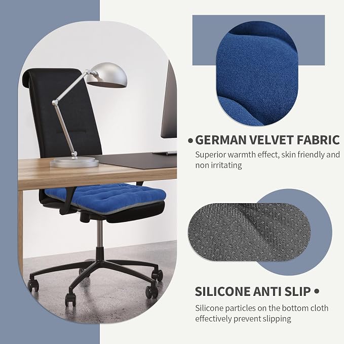 BUYUE Good Support Office Chair Cushion Padded, Soft Velvet Comfortable Non-Slip Seat Cushion for Computer Desk Kitchen Chair (1 Count, Blue) - Image 4