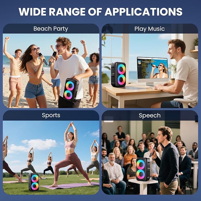 Bluetooth Speaker with 3 Wireless Microphones, Portable Party Speaker for Adults & Kids with Lights, Speakers Bluetooth Wireless, Floorstanding Speakers Support TWS/AUX/USB/TF Card for Home Party Gift - Image 6