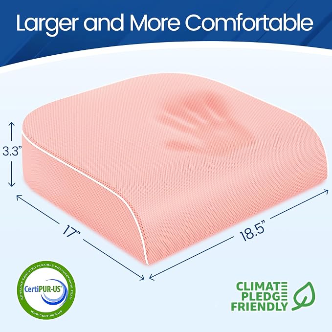 SweetSlubr Seat Cushion, Chair Pad, Memory Foam Tailbone Pain Relief | Office Chair Cushion for Tailbone Pain Relief, Non-Slip Cover, Soft Support for Office Chair, Car Seat, Airplane,X-Large/Pink - Image 2