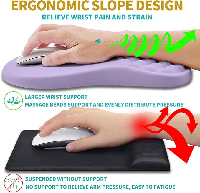 Hokafenle 2 in 1 Ergonomic Mouse Pad Wrist Support & Wrist Rest for Computer Keyboard Set, with Relieve Carpal Tunnel Pain Massage Bulge and Full Memory Gel Design (2In1 Set, Lavender) - Image 5