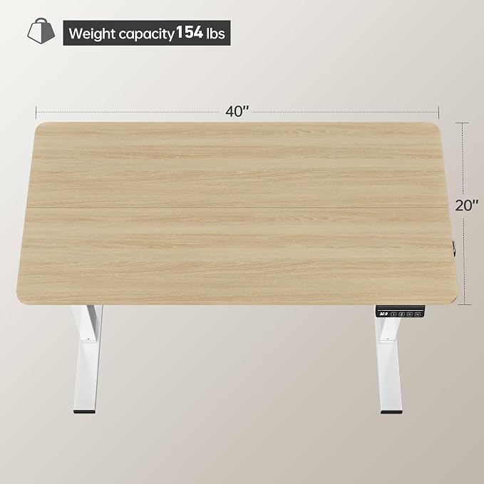 LongKe Electric Standing Desk Adjustable Height, 40x24 Inches Sit Stand up Desktop for Home Office, Ergonomic Rising Computer Table with Memory Preset, Yellow Beams - Image 2