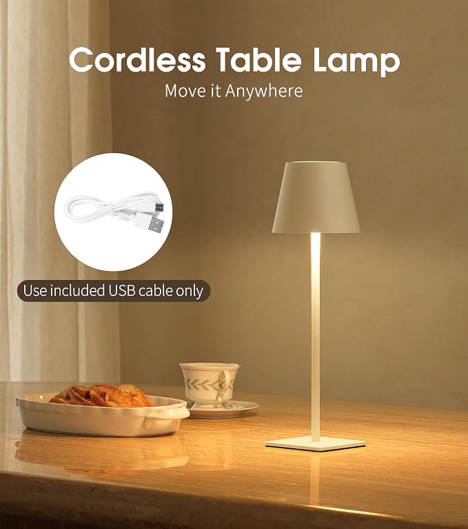 UME 3 Pack Cordless Table Lamp, Battery Operated Lamp - Portable Waterproof Rechargeable Table Lamp w/ 3 Color Temps & Stepless Dimming for Dinner, Desk, Cafe, Outdoor (White) - Image 2