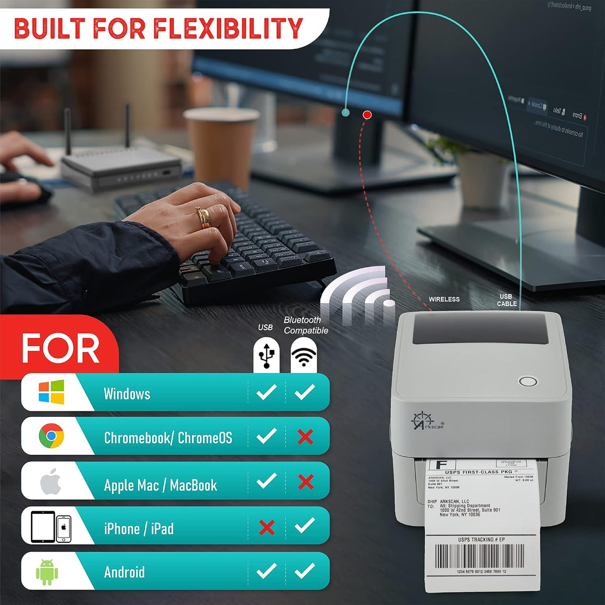 Arkscan 2054K-AP Auto Peel Shipping Label Printer, Separate Label from Backsheet Automatically, Print on Windows Mac Chromebook on USB, Wireless When Connect to Bluetooth-Enabled Windows iOS Android - Image 4