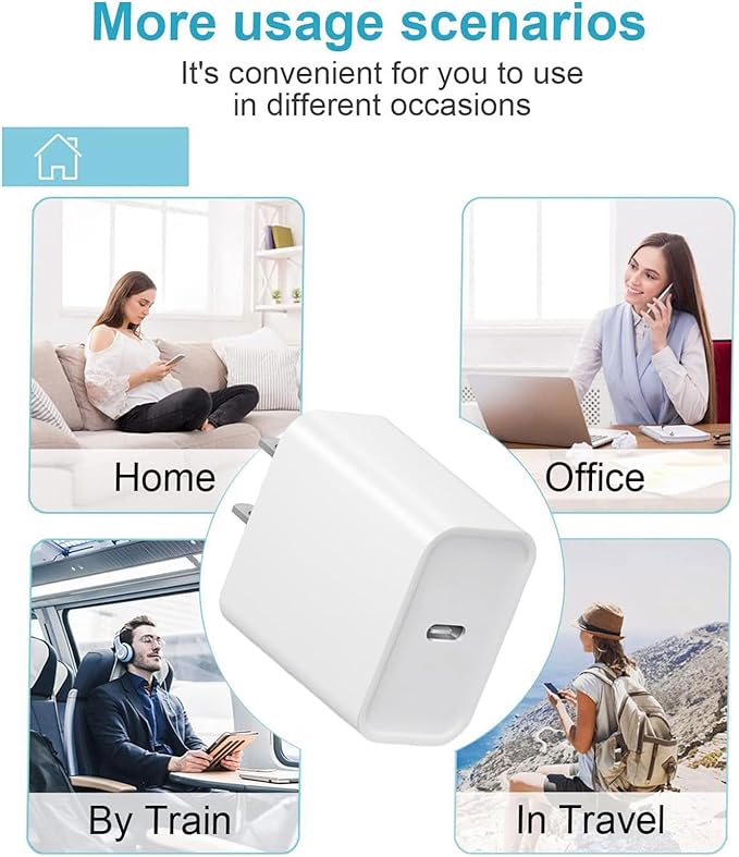 USB C Charger, 20W Type C Wall Charger Block with 3 Pack 6FT Cable for 17/17 Plus/17 Pro/16/16 Plus/16 Pro Max/15/15 Plus/15 Pro/15 Pro Max - Image 7