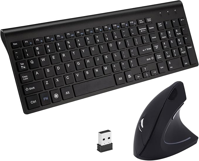 2.4GHz Wireless Vertical Ergonomic Mouse and Keyboard Combo Ultra-Thin Portable Size for PC Desktop Computer Laptop Mac Tablet by Fonicer