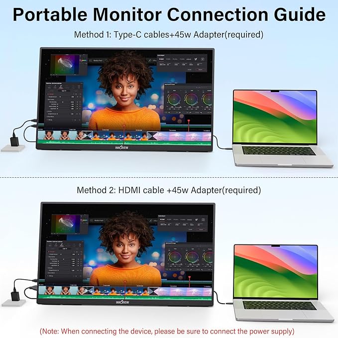 Innoview 23.8” 4K Large Portable Monitor, UHD (3840*2160) 100%sRGB IPS Speakers USB-C HDMI Work Home Second Monitor W/180°Adjustable Stand for Laptop, Desktop, Macbook, Phones, Tablet, PS5/4, Switch - Image 5