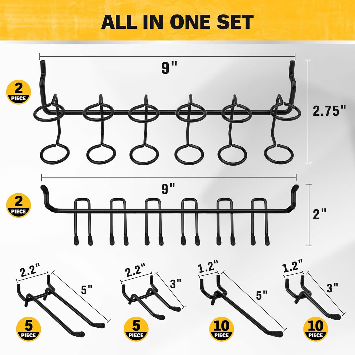 286-Piece Extra Thick Pegboard Hooks Set, 1/4" Heavy Duty Black Peg Board Organizer Accessories with Bins, Metal Pegboard Accessories with Pegs Lock, Peg Board Hooks for Hanging - Image 2