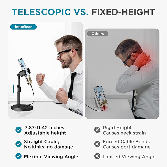 InnoGear Webcam Stand Mount for Desk Table Telescopic with Phone Holder | for Logitech Webcam C922 C930e C920S C920 C615 C960 C920x BRIO 4K NexiGo N60, Eye-Level Framing, Vertical, Max Height 11.42" - Image 2
