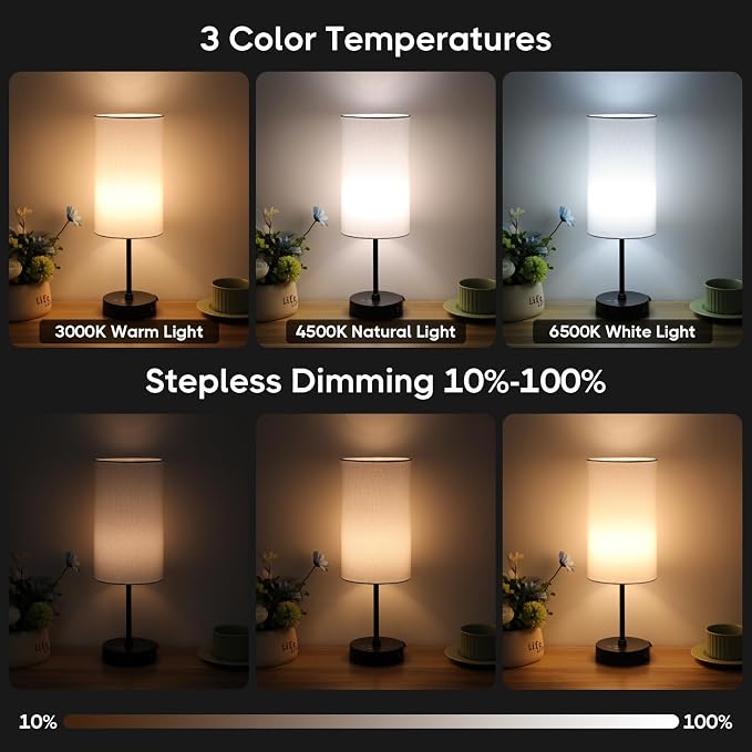 17Inch Table Lamp, 3 CCT 3000K/4500K/6500K & RGB Color Changing, Stepless Dimmable Bedside Lamp for Reading, Ambience Nightstand Light for Home Decor Party, White Shade - Image 4