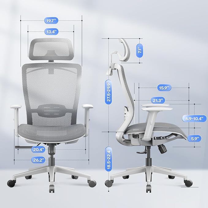 FLEXISPOT OC3 Air Ergonomic Office Chair Mesh Back Swivel Computer Chair Executive Office Desk Chairs with Adjustable Lumbar Support/2D Headrest/Lockable Backrest, Light Gray - Image 3