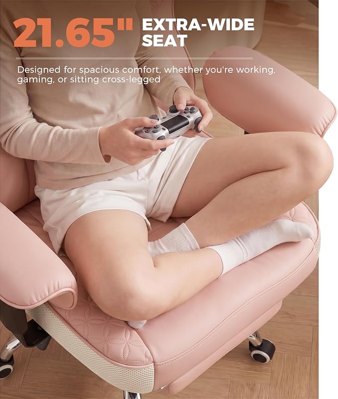 GTPLAYER Big and Tall Office Chair Wide Ergonomic Gaming Chair with Deluxe Embossing Designed Leather with Foot Rest,150°Reclining Adjustable Soft Armrests Pocket Spring Back Support and Pillow - Image 5