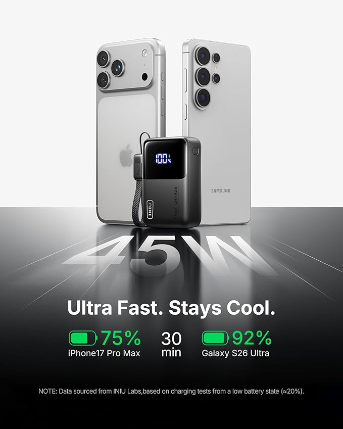 INIU Portable Charger, Ultra Mini 10000mAh 45W Fast Charging Power Bank | Flight-Safe, USB-C Cable, Travel Essential, 45W Battery Phone Pack for iPhone 17 16 Samsung S26 Google iPad etc - Image 3