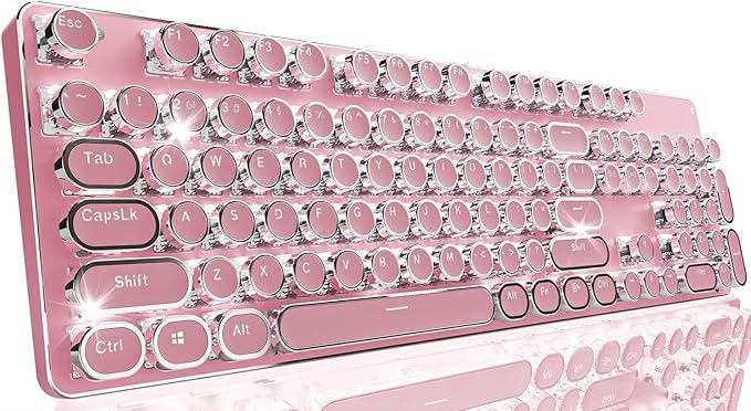 TK950 Typewriter Wireless Mechanical Keyboard, Aesthetic Tri-Mode Bluetooth/2.4G/Wired Retro Punk Typewriter Keyboard with White Backlit, Blue Switch, Round Keycaps for Laptop/Mac/iPad/Win, Pink by SEUNKWANG