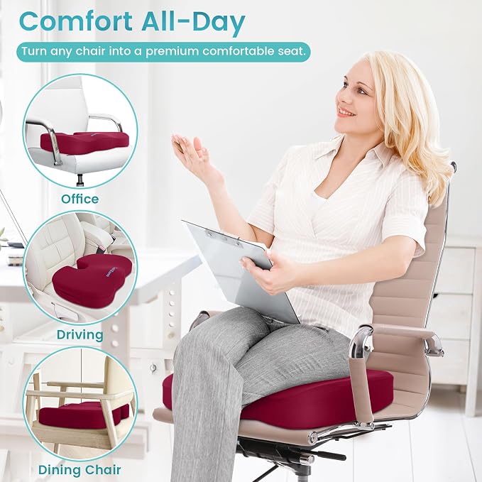 Gel Seat Cushion, Enhanced Memory Foam Cushion for Tailbone Pain, Red | Cooling Gel for Office Chair, U-shaped Design Chair Cushion for Gaming, Car, Wheelchair, Non-Slip Base, Washable Cover - Image 6