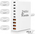 USB C Charging Station 10 Port with 4 Cables,245W GaN Charger Block | Type C Wall Charger Power Strip Adapter Plug for iPad iPhone17 16 15 14 13 12 Pro Max Pixel Note Galaxy White by Roruite