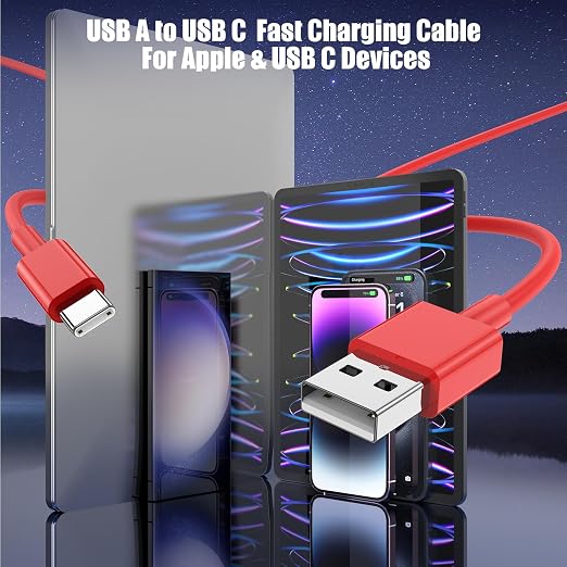 3-Pack Red [3.3FT+3.3FT+6FT] USB A to USB C Cable，USB to USB C Car Carplay Cable for iPhone 16 15 Pro Plus Pro Max，for iPad Pro/Air/Mini，for Samsung S24/S23/S22/S21，for MacBook Pro/Air and More - Image 3
