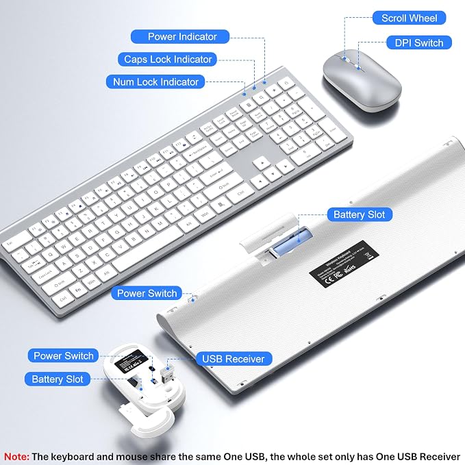 Wireless Keyboard and Mouse Combo, Ultra Slim Full Size Silent Keyboard | Quiet scissor switch keys, ultra slim design, 3 DPI adjustable mouse, 2.4GHz USB, for Computer,Windows, Mac, Laptop, PC - Image 7
